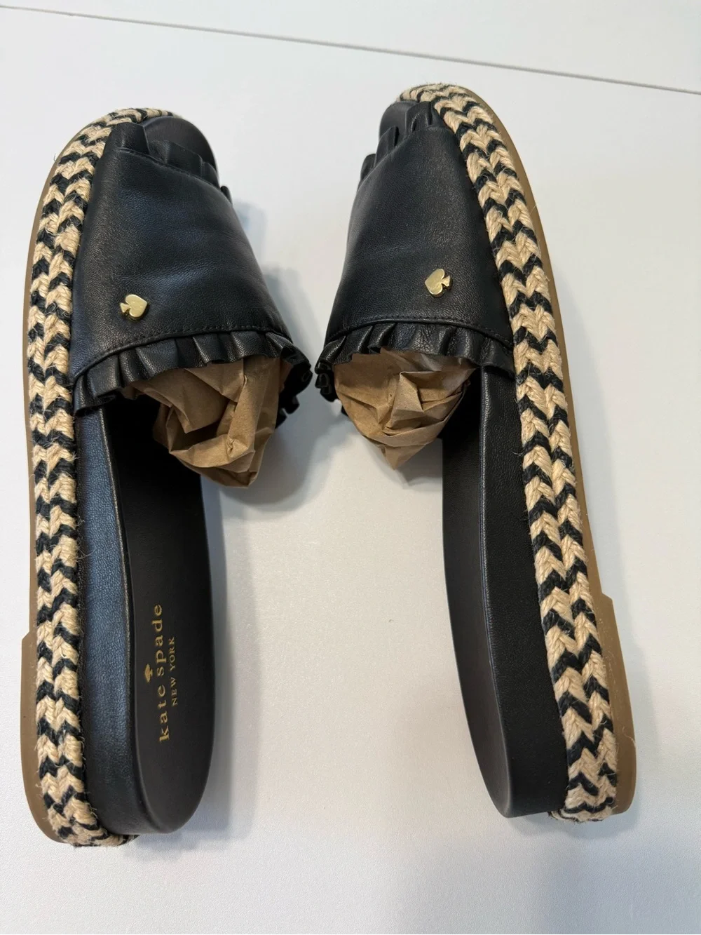kate Spade Zahara Leather Sandals Black Slide Espadrille Platform Size 9.5 - Picture 5 of 16